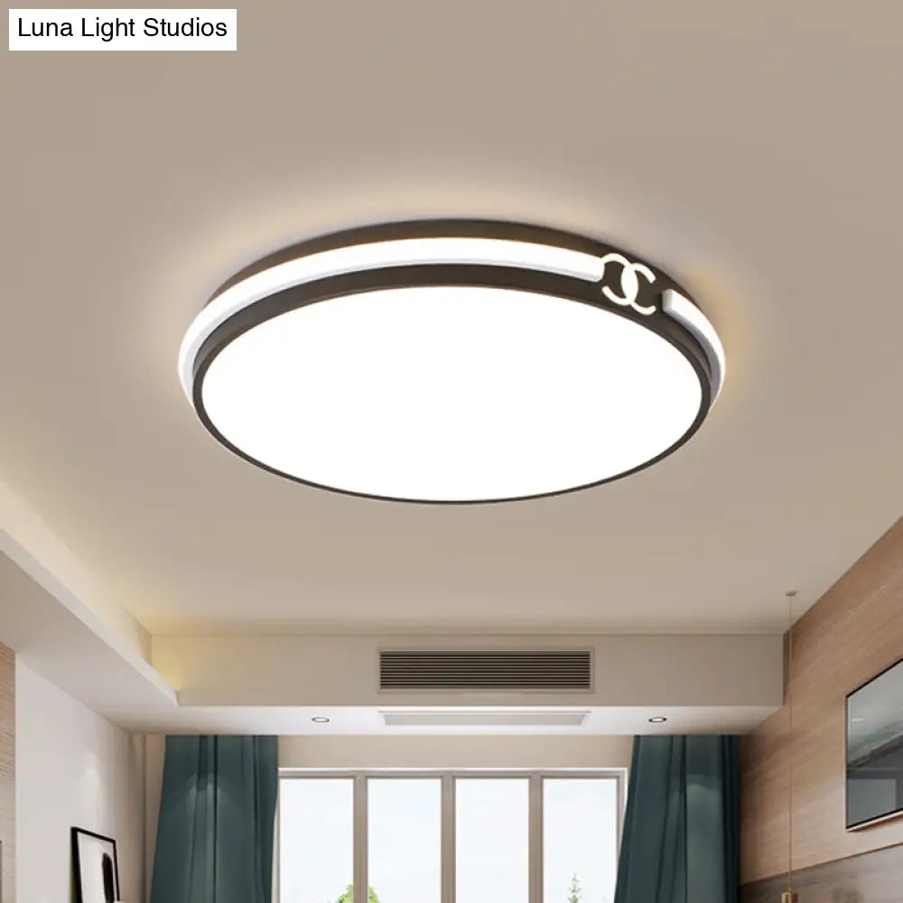 Modern Round Flush Mount Ceiling Light For Bedroom - Black/Gold Led Fixture In Warm/White 16.5/20.5