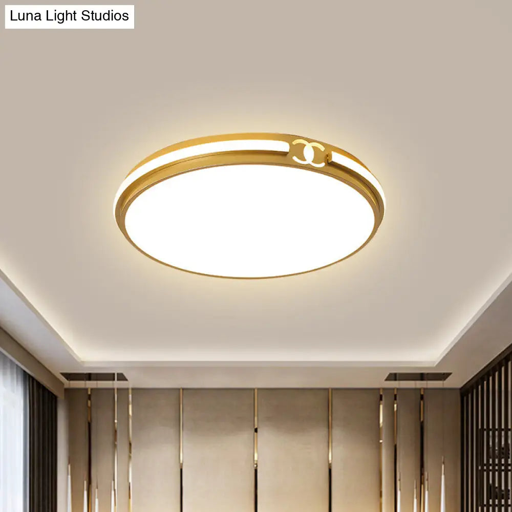 Modern Round Flush Mount Ceiling Light For Bedroom - Black/Gold Led Fixture In Warm/White 16.5/20.5