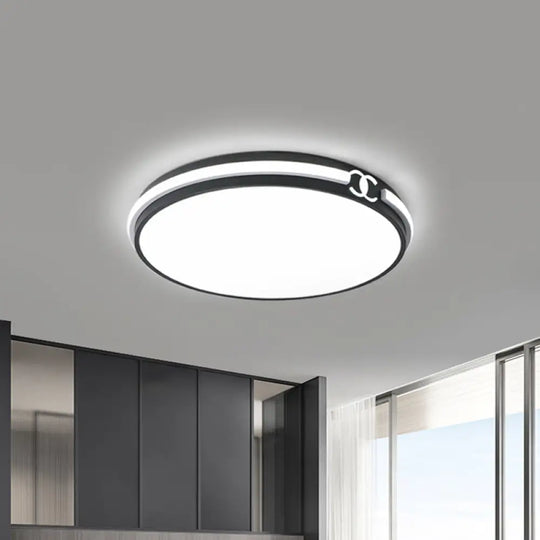 Modern Round Flush Mount Ceiling Light For Bedroom - Black/Gold Led Fixture In Warm/White