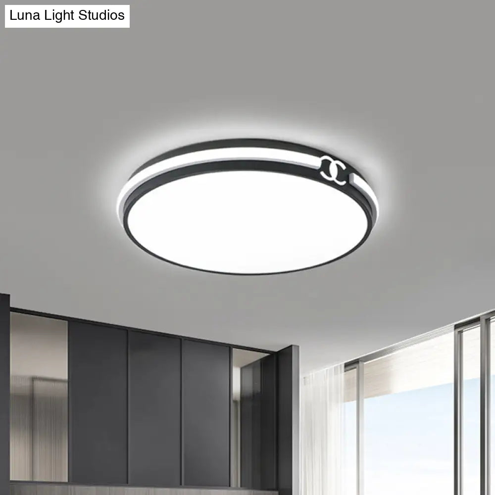 Modern Round Flush Mount Ceiling Light For Bedroom - Black/Gold Led Fixture In Warm/White 16.5/20.5