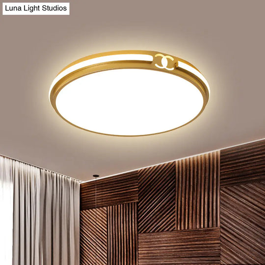 Modern Round Flush Mount Ceiling Light For Bedroom - Black/Gold Led Fixture In Warm/White