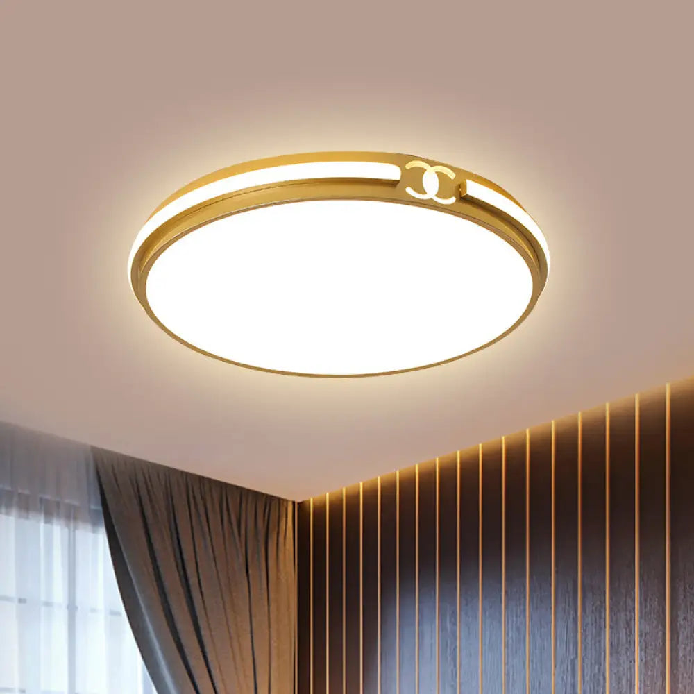 Modern Round Flush Mount Ceiling Light For Bedroom - Black/Gold Led Fixture In Warm/White