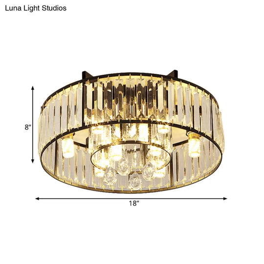 Modern Round Flush Mount Ceiling Light With Crystal Draping - 7/13 - Light Options