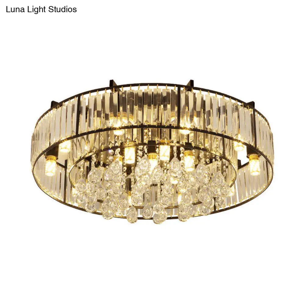 Modern Round Flush Mount Ceiling Light With Crystal Draping - 7/13-Light Options