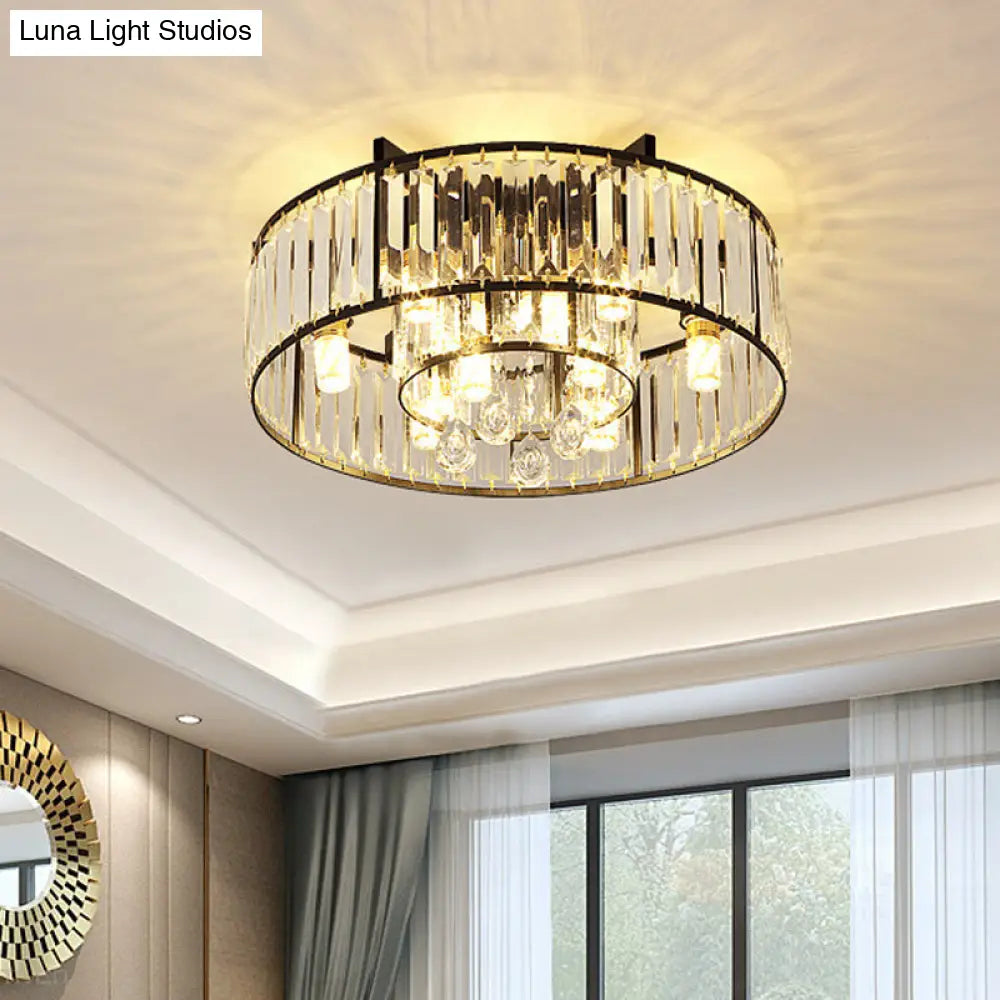 Modern Round Flush Mount Ceiling Light With Crystal Draping - 7/13-Light Options