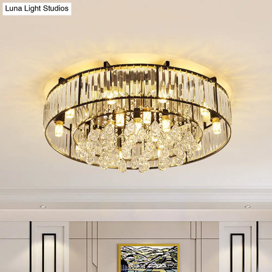 Modern Round Flush Mount Ceiling Light With Crystal Draping - 7/13 - Light Options