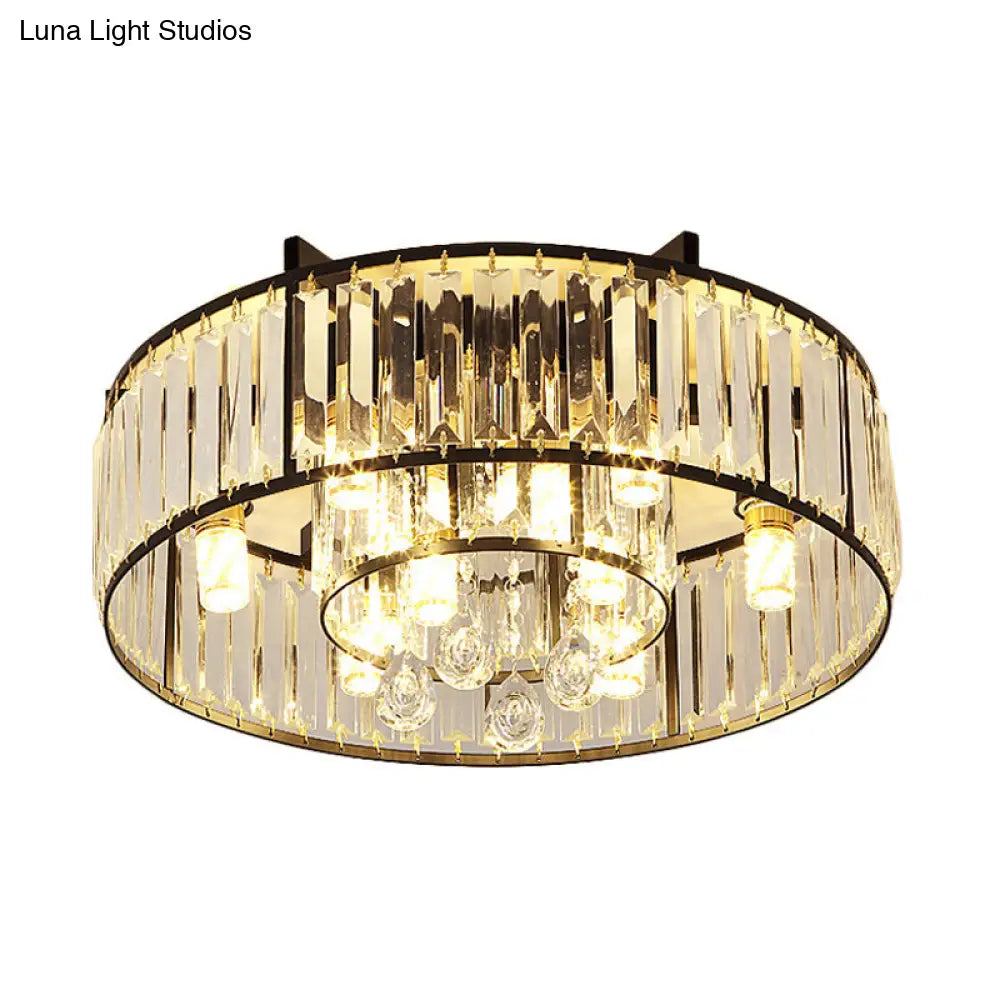 Modern Round Flush Mount Ceiling Light With Crystal Draping - 7/13-Light Options