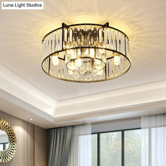 Modern Round Flush Mount Ceiling Light With Crystal Draping - 7/13 - Light Options