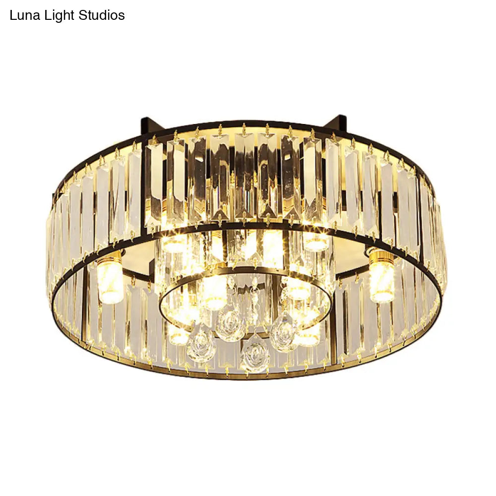 Modern Round Flush Mount Ceiling Light With Crystal Draping - 7/13 - Light Options