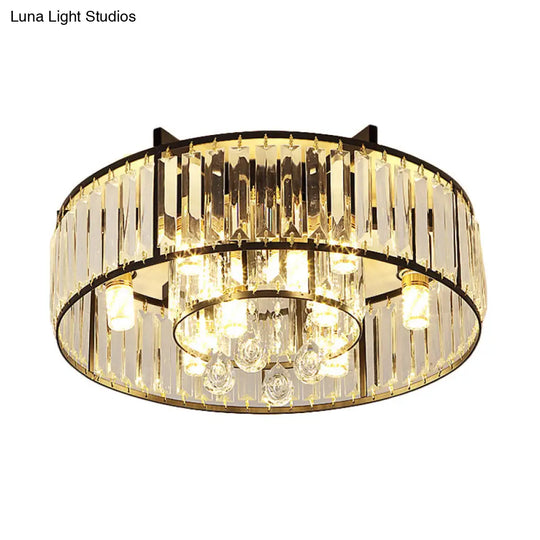 Modern Round Flush Mount Ceiling Light With Crystal Draping - 7/13 - Light Options