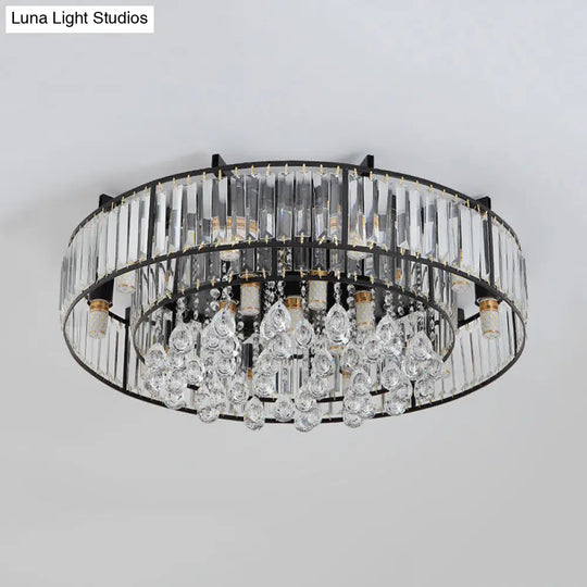 Modern Round Flush Mount Ceiling Light With Crystal Draping - 7/13-Light Options