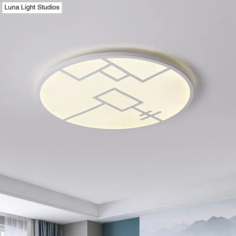 Modern Round Flush Mount Led Bedroom Light In White/Black Metallic With Pattern