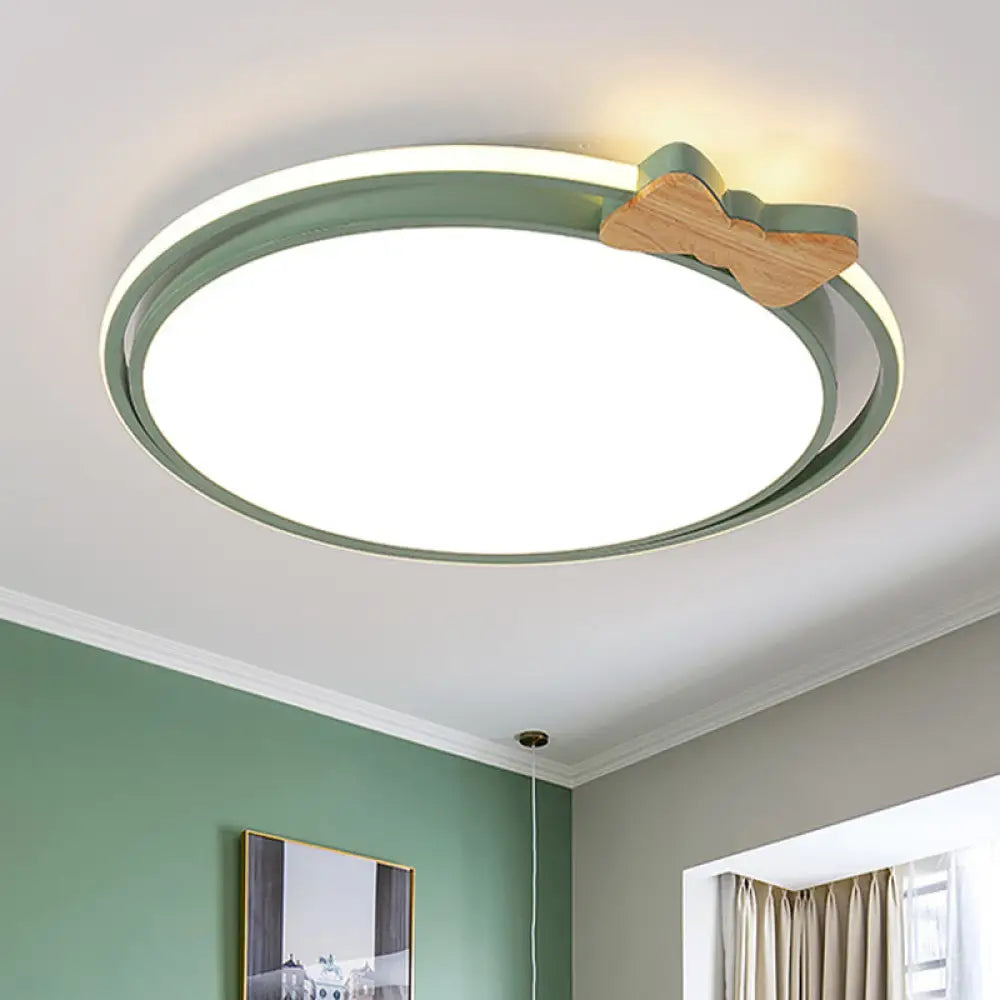 Modern Round Flush Mount Led Ceiling Light With Stylish Bow Decor In Acrylic Grey/White/Green Green