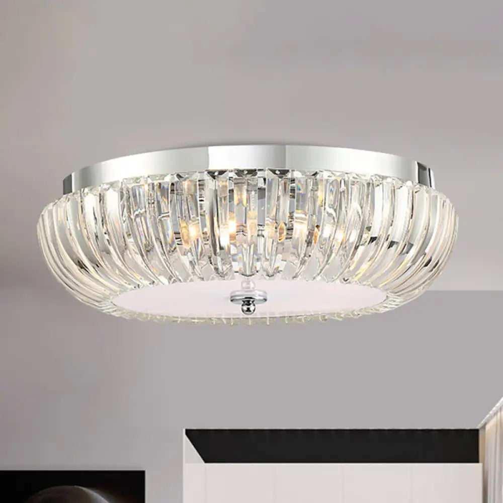 Modern Round Flush Mount Light With Clear Crystal Shade - 3/4 Lights Chrome Ceiling Flushmount