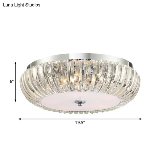 Modern Round Flush Mount Light With Clear Crystal Shade - 3/4 Lights Chrome Ceiling Flushmount