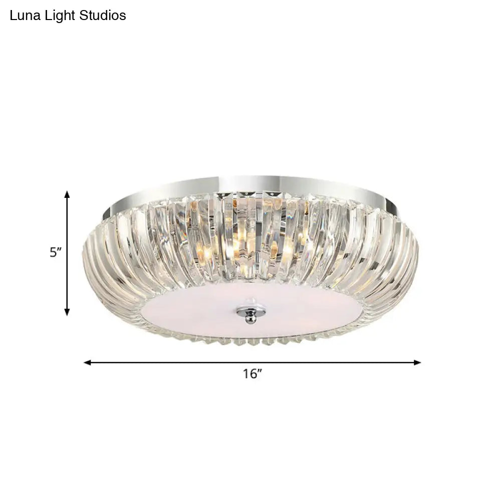 Modern Round Flush Mount Light With Clear Crystal Shade - 3/4 Lights Chrome Ceiling Flushmount