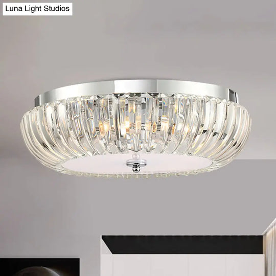 Modern Round Flush Mount Light With Clear Crystal Shade - 3/4 Lights Chrome Ceiling Flushmount