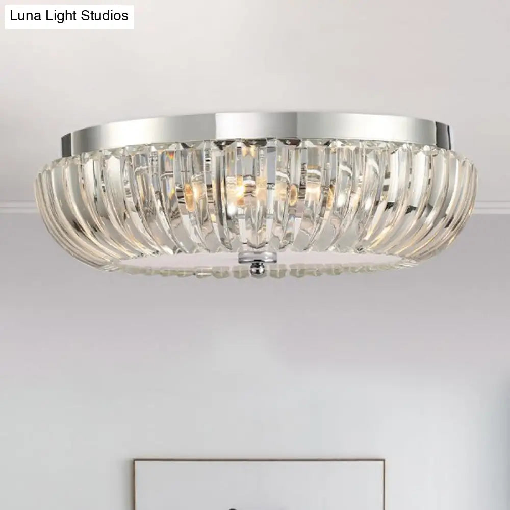 Modern Round Flush Mount Light With Clear Crystal Shade - 3/4 Lights Chrome Ceiling Flushmount