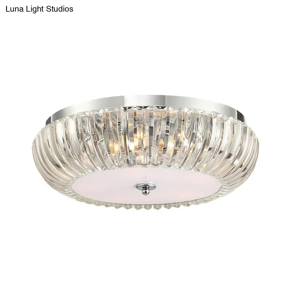 Modern Round Flush Mount Light With Clear Crystal Shade - 3/4 Lights Chrome Ceiling Flushmount