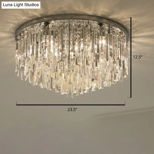 Modern Round Flushmount Bedroom Ceiling Light With Clear Crystal Icicles Chrome / 23.5