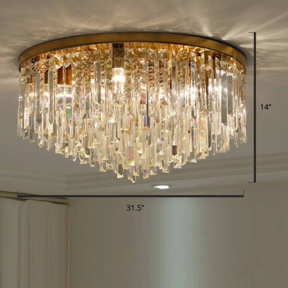 Modern Round Flushmount Bedroom Ceiling Light With Clear Crystal Icicles Brass / 31.5’