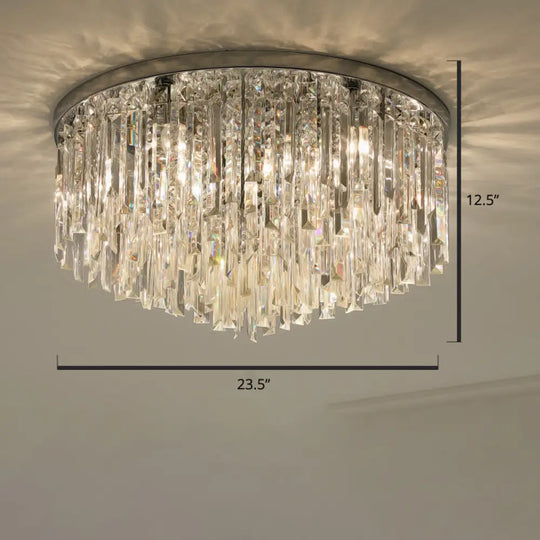 Modern Round Flushmount Bedroom Ceiling Light With Clear Crystal Icicles Chrome / 23.5’