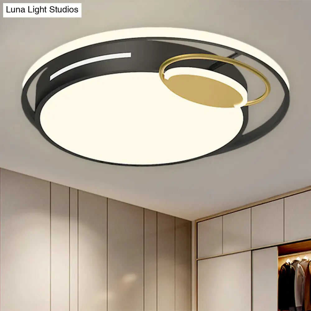 Modern Round Flushmount Metal Led Bedroom Lamp In Black/Gold White/Warm Light Black / Warm