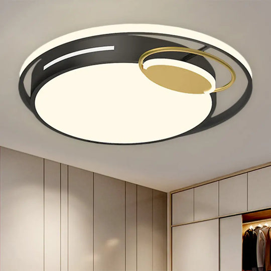 Modern Round Flushmount Metal Led Bedroom Lamp In Black/Gold White/Warm Light Black / Warm