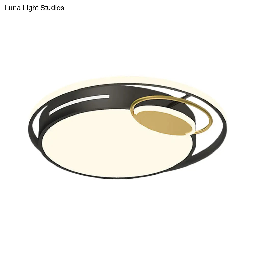 Modern Round Flushmount Metal Led Bedroom Lamp In Black/Gold White/Warm Light