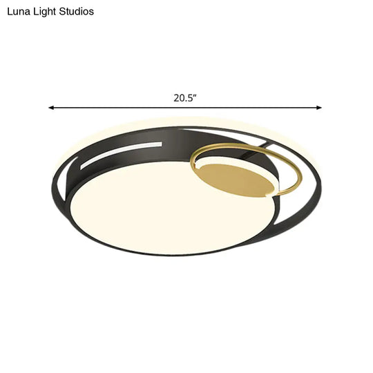 Modern Round Flushmount Metal Led Bedroom Lamp In Black/Gold White/Warm Light