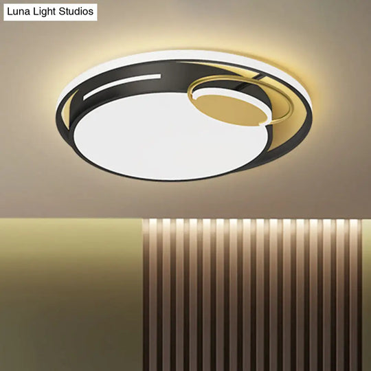 Modern Round Flushmount Metal Led Bedroom Lamp In Black/Gold White/Warm Light