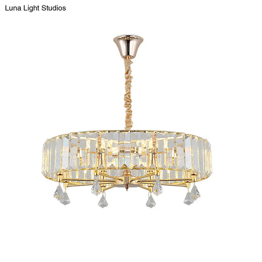 Modern Round Gold Chandelier With Crystal Pendant - 6/8 Heads Ceiling Light