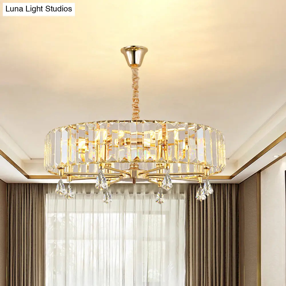 Modern Round Gold Chandelier With Crystal Pendant - 6/8 Heads Ceiling Light