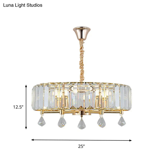 Modern Round Gold Chandelier With Crystal Pendant - 6/8 Heads Ceiling Light