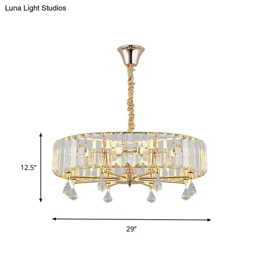 Modern Round Gold Chandelier With Crystal Pendant - 6/8 Heads Ceiling Light