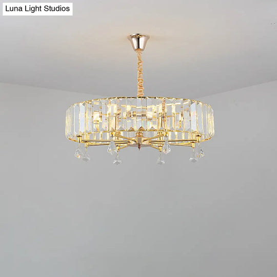 Modern Round Gold Chandelier With Crystal Pendant - 6/8 Heads Ceiling Light