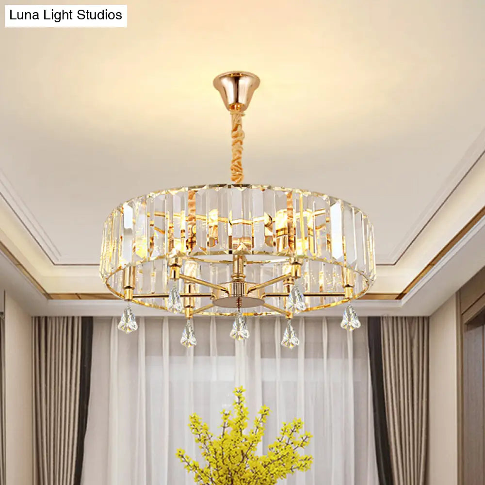 Modern Gold Round Chandelier With Crystal Pendant - 6/8 Heads Droplet Ceiling Light 6 /