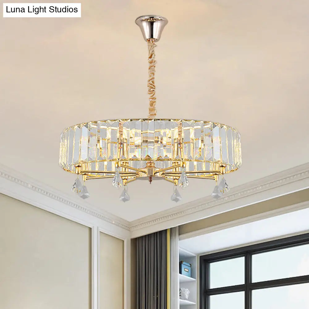 Modern Gold Round Chandelier With Crystal Pendant - 6/8 Heads Droplet Ceiling Light 8 /