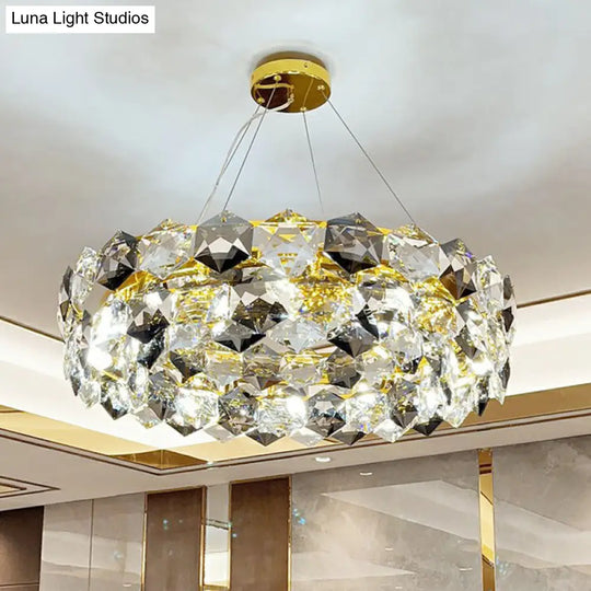 Modern Round Gold Chandelier With Hexagonal-Crystal Suspension Light – Perfect For Living Room