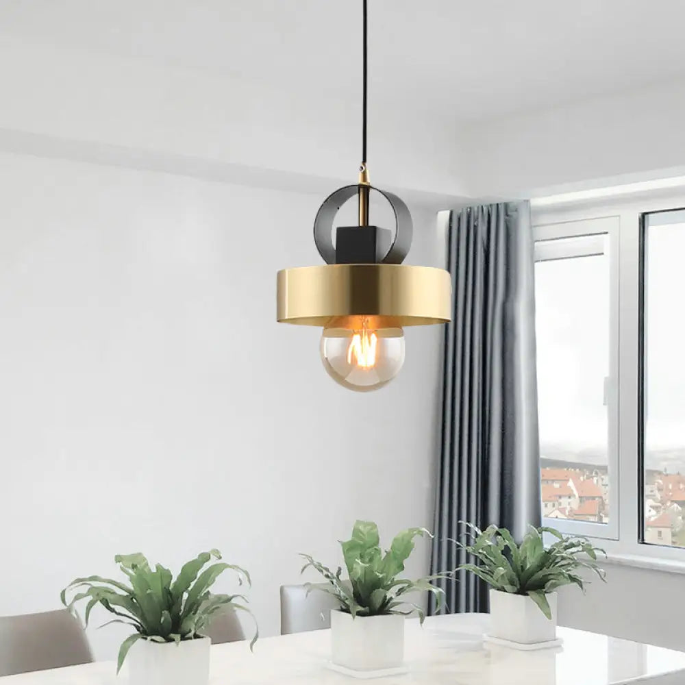 Modern Round Gold Pendant Light With 1 Bulb For Bedside Ceiling Fixture