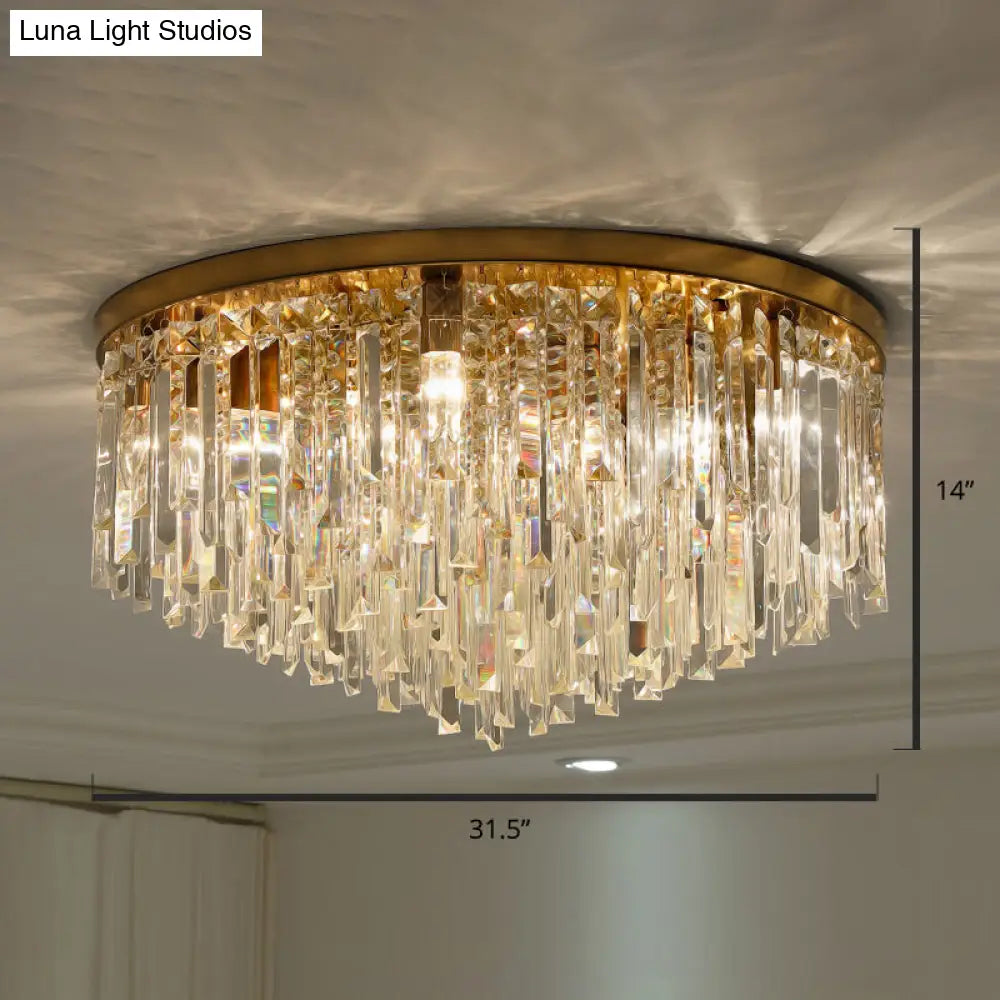 Modern Round K9 Crystal Flush Mount Ceiling Light For Bedroom Brass / 31.5