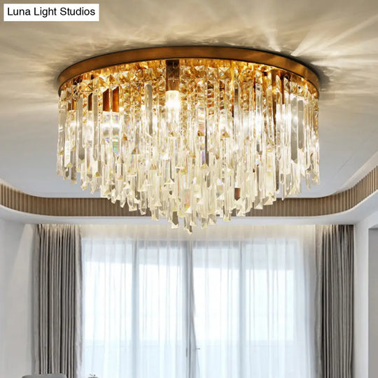 Modern Round K9 Crystal Flush Mount Ceiling Light For Bedroom