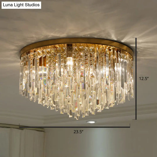 Modern Round K9 Crystal Flush Mount Ceiling Light For Bedroom Brass / 23.5