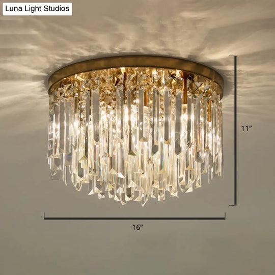 Modern Round K9 Crystal Flush Mount Ceiling Light For Bedroom Brass / 16