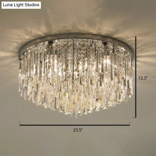 Modern Round K9 Crystal Flush Mount Ceiling Light For Bedroom Chrome / 23.5