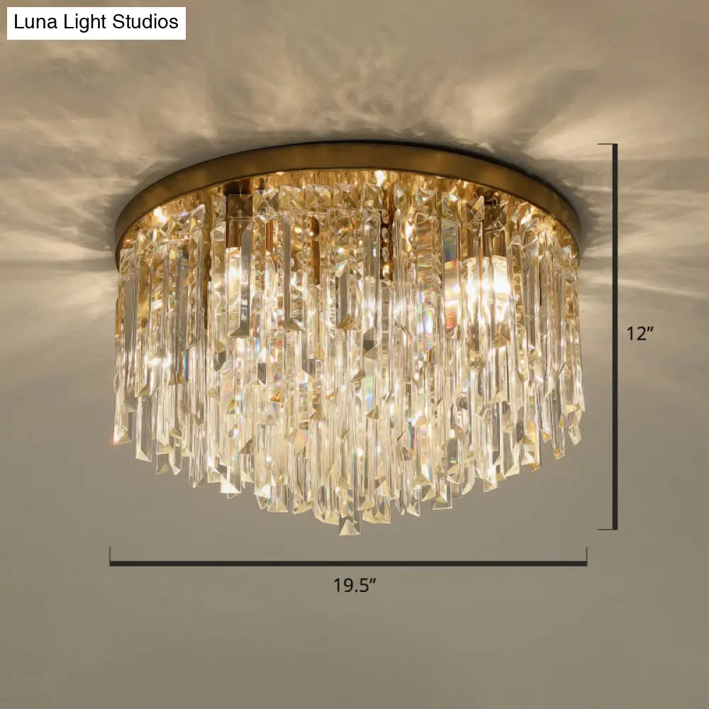 Modern Round K9 Crystal Flush Mount Ceiling Light For Bedroom Brass / 19.5