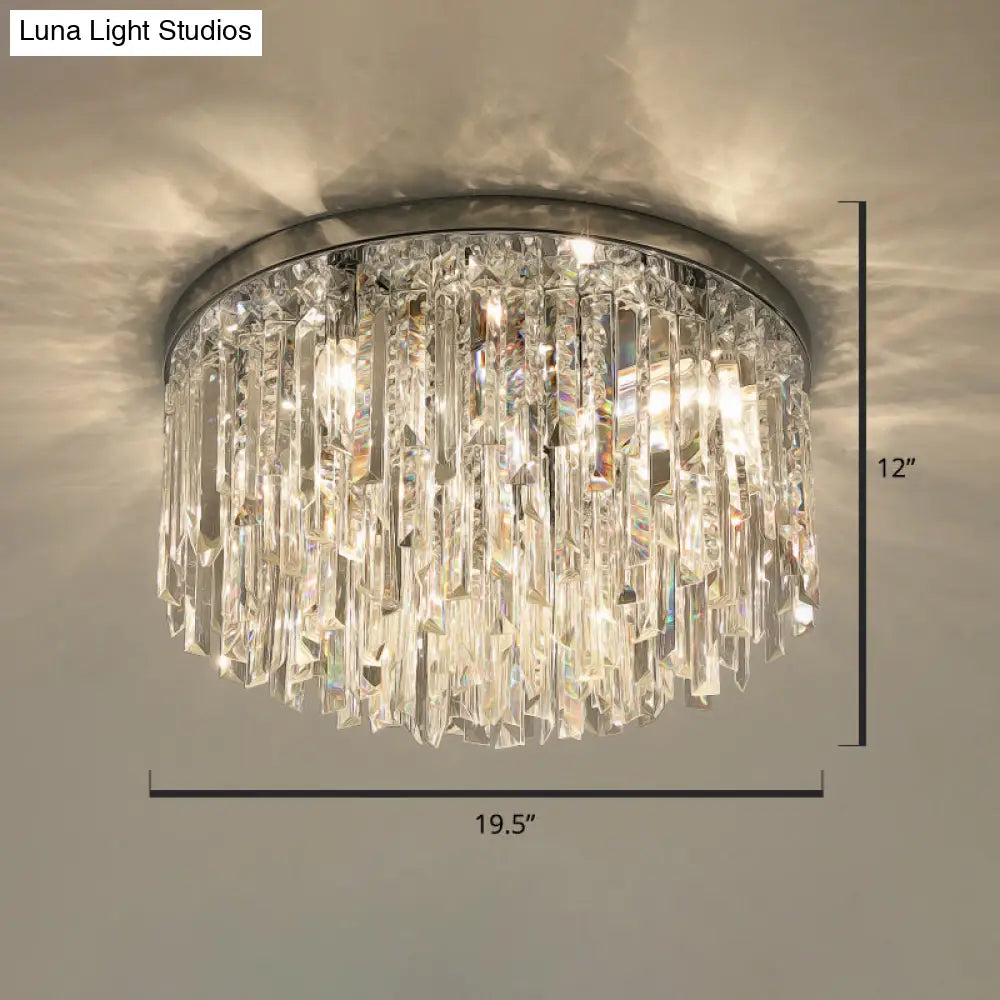 Modern Round K9 Crystal Flush Mount Ceiling Light For Bedroom