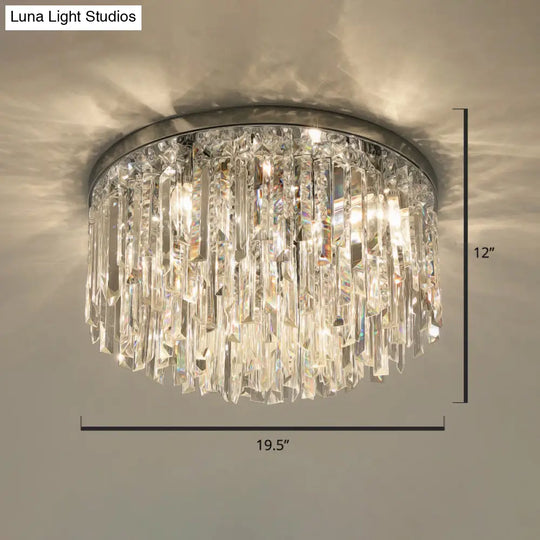 Modern Round K9 Crystal Flush Mount Ceiling Light For Bedroom