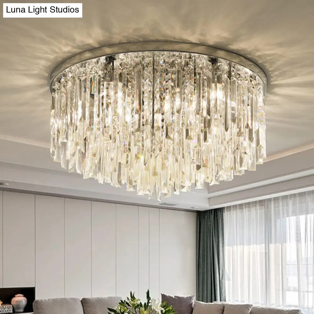 Modern Round K9 Crystal Flush Mount Ceiling Light For Bedroom