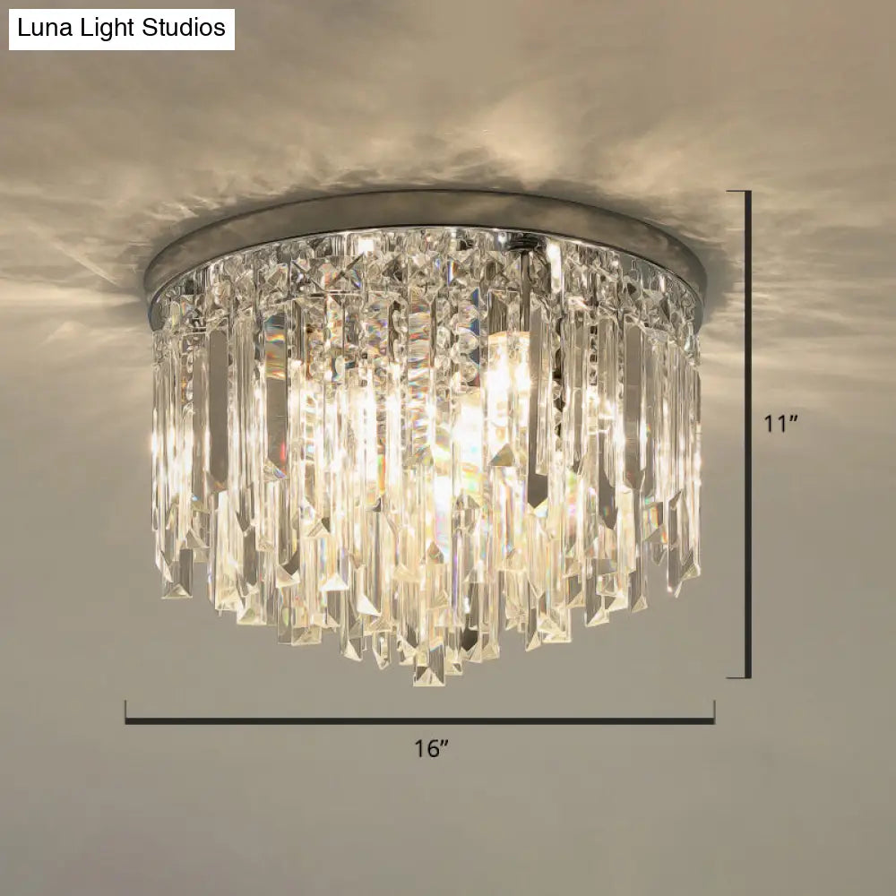 Modern Round K9 Crystal Flush Mount Ceiling Light For Bedroom Chrome / 16